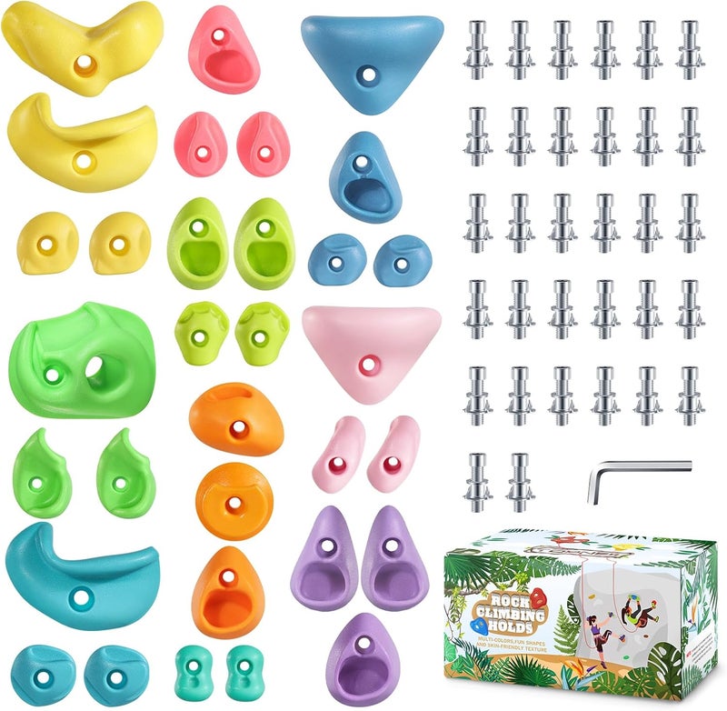 TOPNEW 32 Rock Climbing Holds Multi Size for Kids, Adult Rock Wall Holds Climbing Rock Wall Grips for Indoor and Outdoor Playground Play Set - Image 1